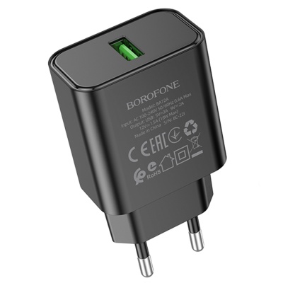 Сетевое зарядное устройство BOROFONE BA72A Spring 1xUSB, 18W, черный