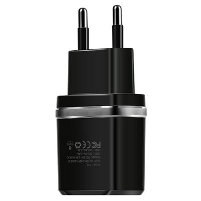 Сетевое зарядное устройство HOCO C12 Smart 2xUSB с Кабелем USB - Micro, 2.4A, черный