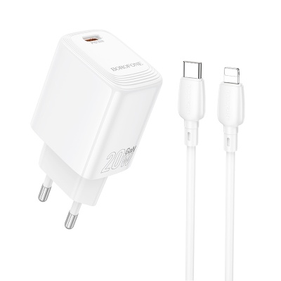 Сетевое зарядное устройство BOROFONE BN26 Fuente 1xUSB-C с Кабелем Type-C - Lightning, 20W, белый