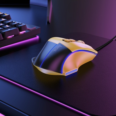 Мышь проводная HOCO GM31 Overlord, USB, черный+желтый