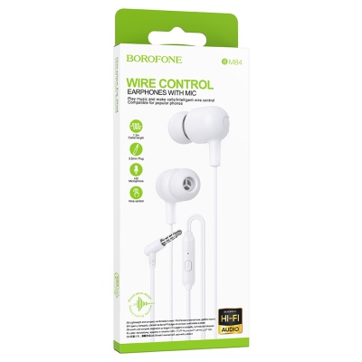 Проводные наушники BOROFONE BM84 Berry, Jack 3.5mm, 1.2 м, белый