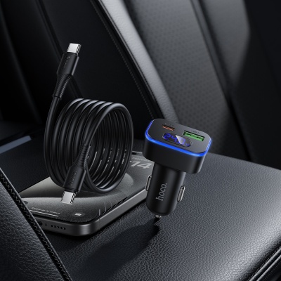 Автомобильное зарядное устройство HOCO Z63B Barry, 1xUSB + 1xUSB-C с Кабелем Type-C - Type-C, 48W, черный
