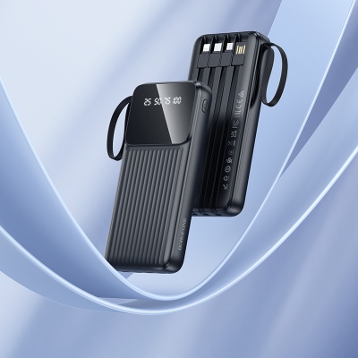 Портативный аккумулятор BOROFONE BJ76 Smart, встроенный кабель Lightning + Type-C + MircoUSB, 10000 мА⋅ч, черный
