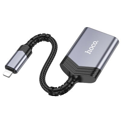 Переходник/Адаптер HOCO UA25 Card reader Lightning (m) - TF/SD, 19 см, серый металлик