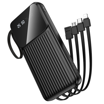 Портативный аккумулятор BOROFONE BJ76 Smart, встроенный кабель Lightning + Type-C + MircoUSB, 10000 мА⋅ч, черный