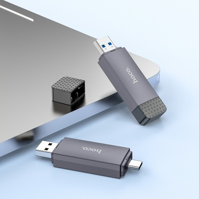 Переходник/Адаптер HOCO HB45 Spirit 2 в 1 USB3.0 (m) / Type-C (m) - TF/SD, черный