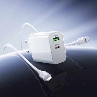 Сетевое зарядное устройство BOROFONE BA106A Stellar 1xUSB + 1xUSB-C с Кабелем Type-C - Lightning, 3A, 20W, белый