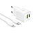 Сетевое зарядное устройство HOCO N65 Ingenious 1xUSB + 1xUSB-C с Кабелем Type-C - Lightning, 3A, 20W, белый