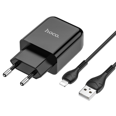 Сетевое зарядное устройство HOCO N2 Vigour single 1xUSB с Кабелем USB - Lightning, 2A, 10W, черный