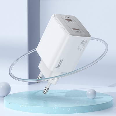 Сетевое зарядное устройство HOCO N42 Elogiado 2xUSB-C с Кабелем Type-C - Lightning, 45W, белый