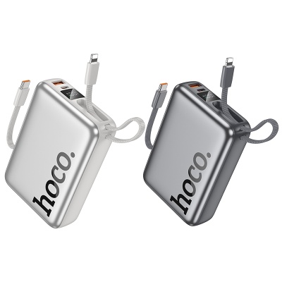 Портативный аккумулятор HOCO Q39 Eminente, встроенный кабель Lightning + Type-C, 22.5W, 20000 мА⋅ч, серый металлик