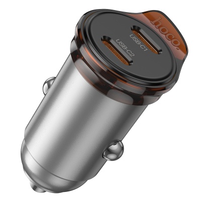 Автомобильное зарядное устройство HOCO NZ16B Rigorous, 2xUSB-C, 45W, серый металлик