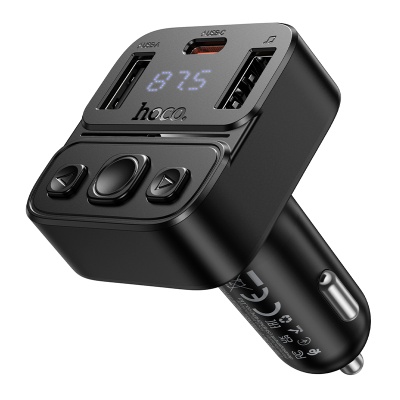Автомобильное зарядное устройство с FM-Трансмиттер HOCO E87 Delta, 2xUSB + 1xUSB-C, 3A, 35W, черный