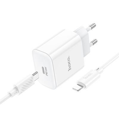 Сетевое зарядное устройство HOCO C76A Pro Majestic 1xUSB-C с Кабелем Type-C - Lightning, 30W, белый