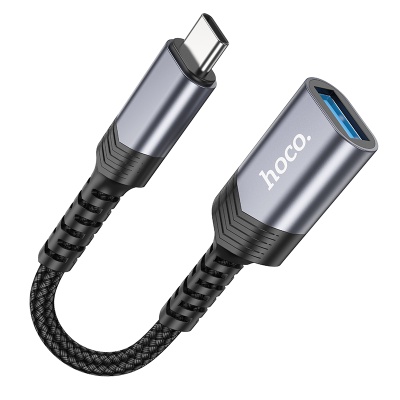 Переходник/Адаптер HOCO UA24 Type-C (m) - USB (f), 16.5 см, серый металлик
