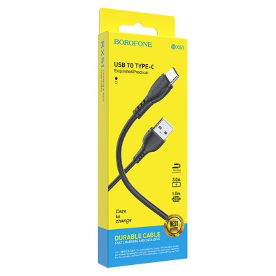 Кабель USB BOROFONE BX51 Triumph USB - Type-C, 3A, 1 м, черный