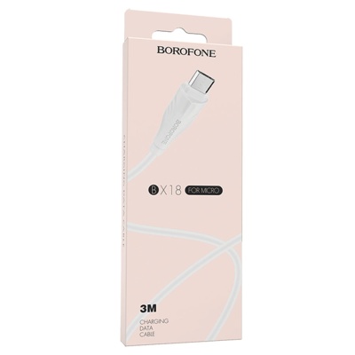 Кабель USB BOROFONE BX18 Optimal USB - MicroUSB, 1.6А, 3 м, белый
