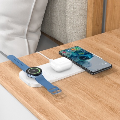 Беспроводное зарядное устройство HOCO CQ6 Power 3-in-1 для iPhone+Airpods+Samsung Watch, 3A, 15W, белый