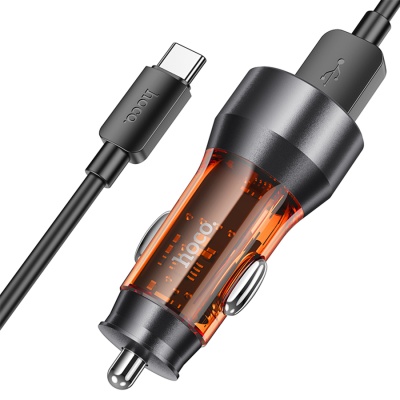 Автомобильное зарядное устройство HOCO NZ12 Prosperity, 2xUSB с Кабелем USB - Type-C, 36W, оранжевый