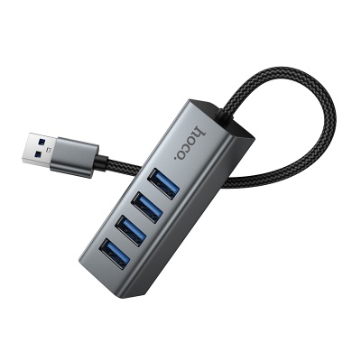 USB HUB разветвитель HOCO HB1B 4 в 1 USB (m) - 4xUSB3.0 (f), 1 м, серый металлик