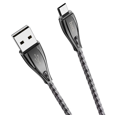 Кабель USB HOCO U56 Metal armor USB - MicroUSB, 2.4А, 1.2 м, серый металлик