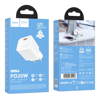 Сетевое зарядное устройство HOCO N64 Ingenious 1xUSB-C, 20W, белый
