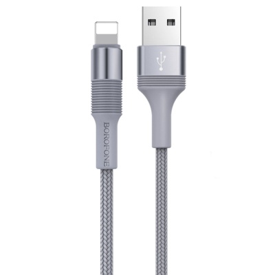 Кабель USB BOROFONE BX21 Outstanding USB - Lightning, 2.4А, 1 м, серый металлик