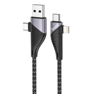 Кабель USB HOCO U95 Freeway 4 в 1 USB/Type-C - Type-C + Lightning, 5A, 60W, 1.2 м, черный