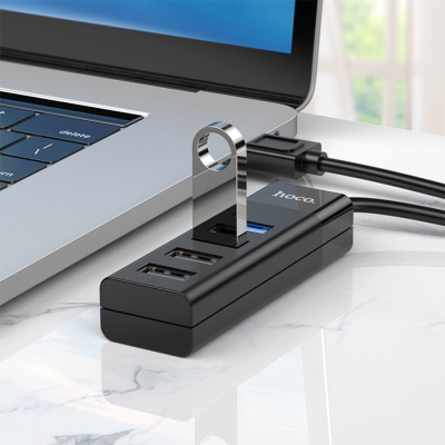 USB HUB разветвитель HOCO HB25 Easy 4 в 1 USB3.0 (m) - 1xUSB3.0 (f) + 3xUSB2.0 (f), 30 см, черный
