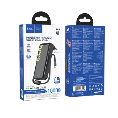 Портативный аккумулятор HOCO Q45 Worrier, встроенный кабель Type-C, 22.5W, 10000 мА⋅ч, белый