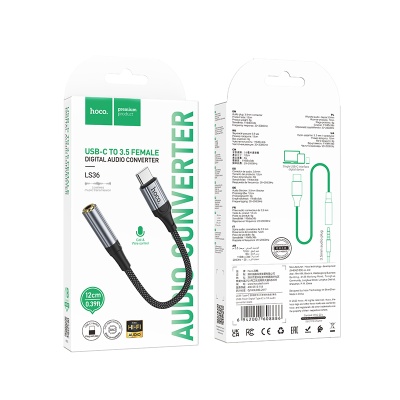 Переходник/Адаптер HOCO LS36 Fresh Type-C (m) - Jack 3,5 (f), 12 см, черный
