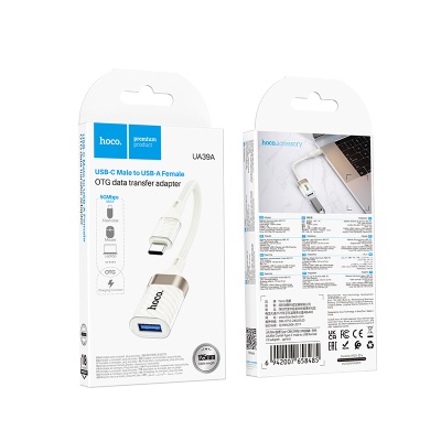 Переходник/Адаптер HOCO UA39A Type-C (m) - USB (f), 13 см, белый