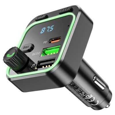 Автомобильное зарядное устройство с FM-Трансмиттер BOROFONE BC53 Highway, 2xUSB + 1xUSB-C, 20W, черный