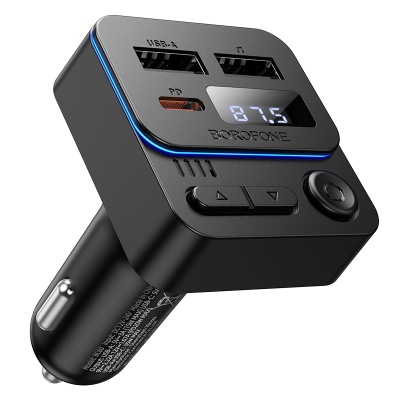 Автомобильное зарядное устройство с FM-Трансмиттер BOROFONE BC60 Hero, 2xUSB + 1xUSB-C, 3A, 35W, черный