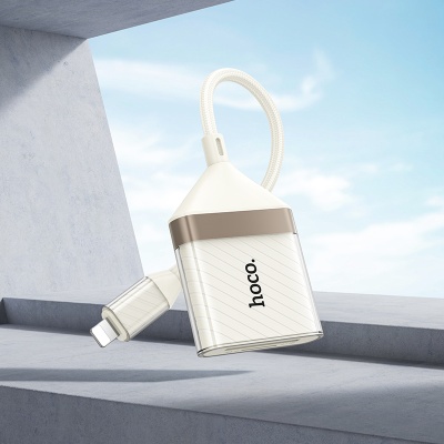 Переходник/Адаптер HOCO UA40 Card reader Lightning (m) - TF/SD, 14 см, белый