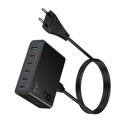 Сетевое зарядное устройство HOCO C152A Modern 1xUSB + 5xUSB-C, 3A, 70W, черный