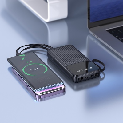 Портативный аккумулятор BOROFONE BJ76 Smart, встроенный кабель Lightning + Type-C + MircoUSB, 10000 мА⋅ч, черный