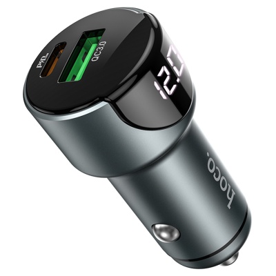 Автомобильное зарядное устройство HOCO Z42 Light, 1xUSB + 1xUSB-C, 20W, серый металлик