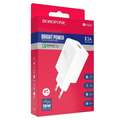 Сетевое зарядное устройство BOROFONE BA32A Bright power 1xUSB, 3A, белый