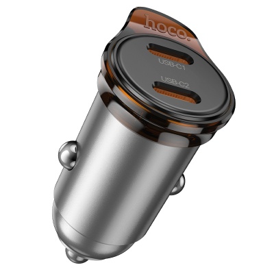 Автомобильное зарядное устройство HOCO NZ16B Rigorous, 2xUSB-C, 45W, серый металлик