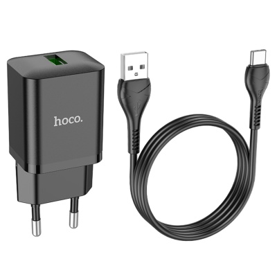 Сетевое зарядное устройство HOCO N26 Maxim 1xUSB с Кабелем USB - Type-C, 3.0A, 18W, черный