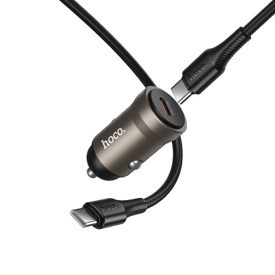 Автомобильное зарядное устройство HOCO Z62A Energy, 1xUSB-C с Кабелем Type-C - Type-C, 30W, золотой