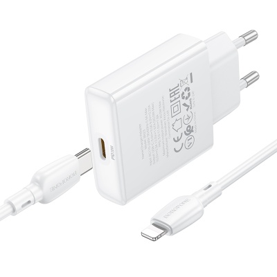 Сетевое зарядное устройство BOROFONE BN23 Wish 1xUSB-C с Кабелем Type-C - Lightning, 20W, белый