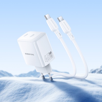 Сетевое зарядное устройство BOROFONE BN31 Cargador 2xUSB-C с Кабелем Type-C - Type-C, 45W, белый