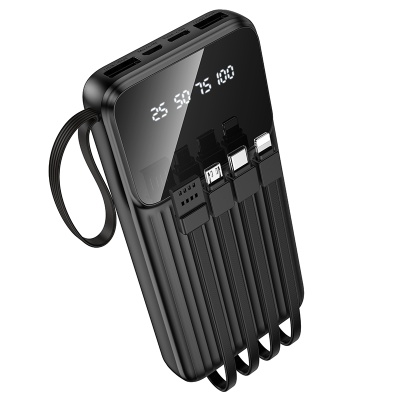 Портативный аккумулятор BOROFONE BJ76 Smart, встроенный кабель Lightning + Type-C + MircoUSB, 10000 мА⋅ч, черный