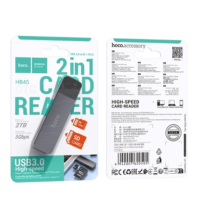 Переходник/Адаптер HOCO HB45 Spirit 2 в 1 USB3.0 (m) - TF/SD, черный