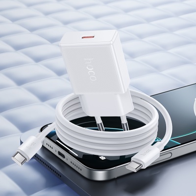 Сетевое зарядное устройство HOCO N72 Speed 1xUSB-C с Кабелем Type-C - Type-C, 20W, белый