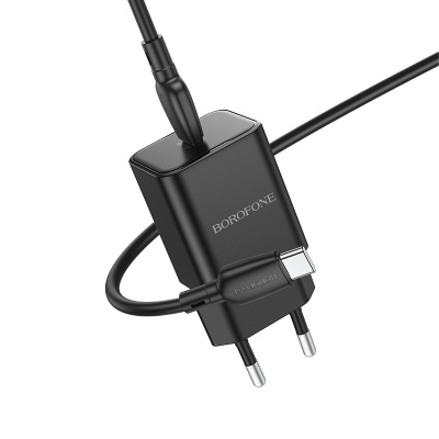 Сетевое зарядное устройство BOROFONE BN13 Safety 1xUSB-C с Кабелем Type-C - Type-C, 30W, черный