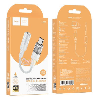 Переходник/Адаптер HOCO LS37 Spirit Type-C (m) - Jack 3,5 (f), 15 см, серый