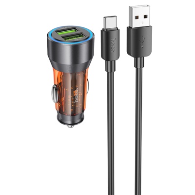 Автомобильное зарядное устройство HOCO NZ12 Prosperity, 2xUSB с Кабелем USB - Type-C, 36W, оранжевый